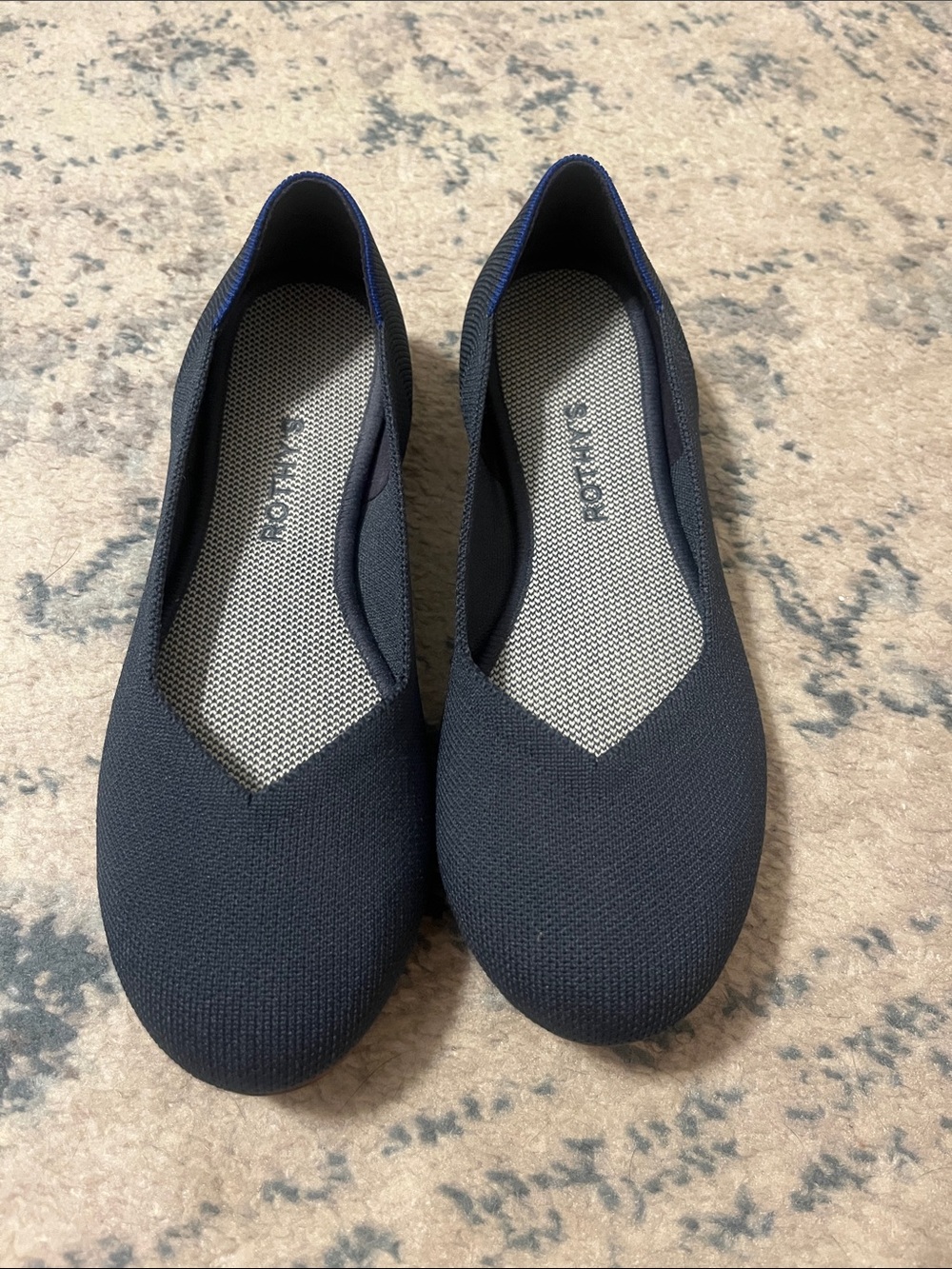 Rothy's Navy V‑Cut Knit Ballet Flats